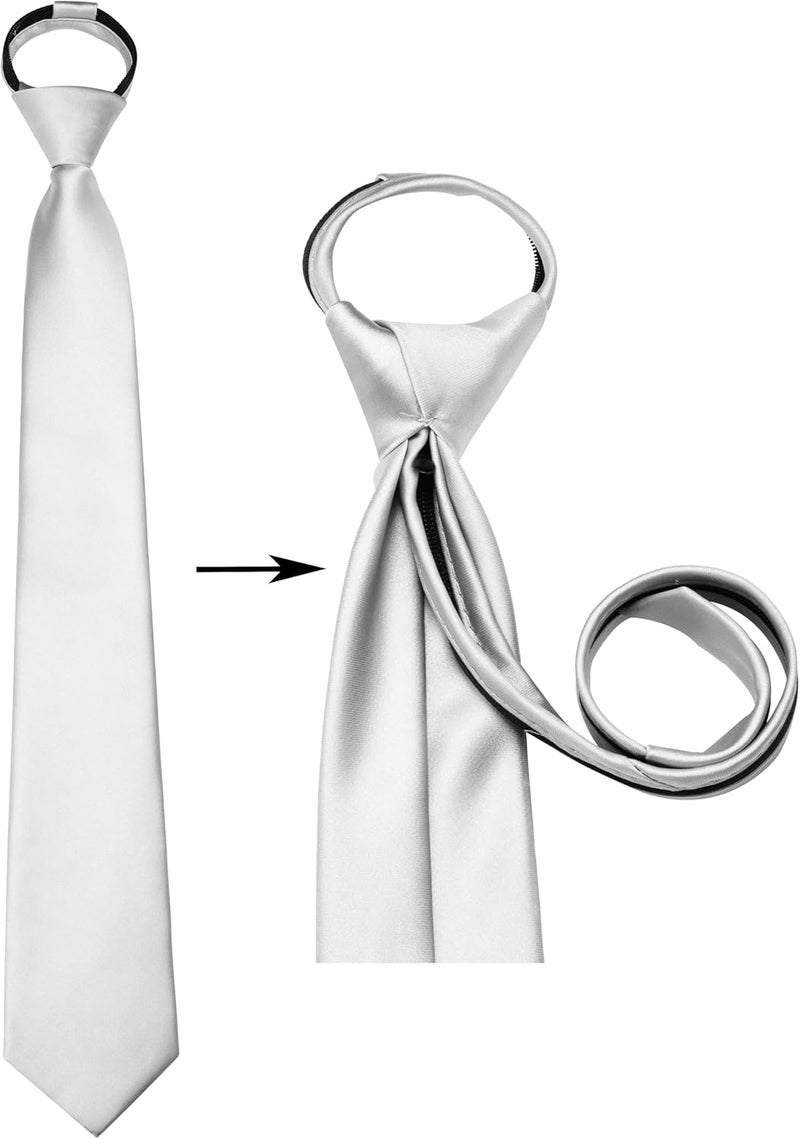 Branduce 3.15"（8cm） Mens Solid Satin Tie Pre-tied Adjustable Zipper Necktie for Business and Wedding - Image 3